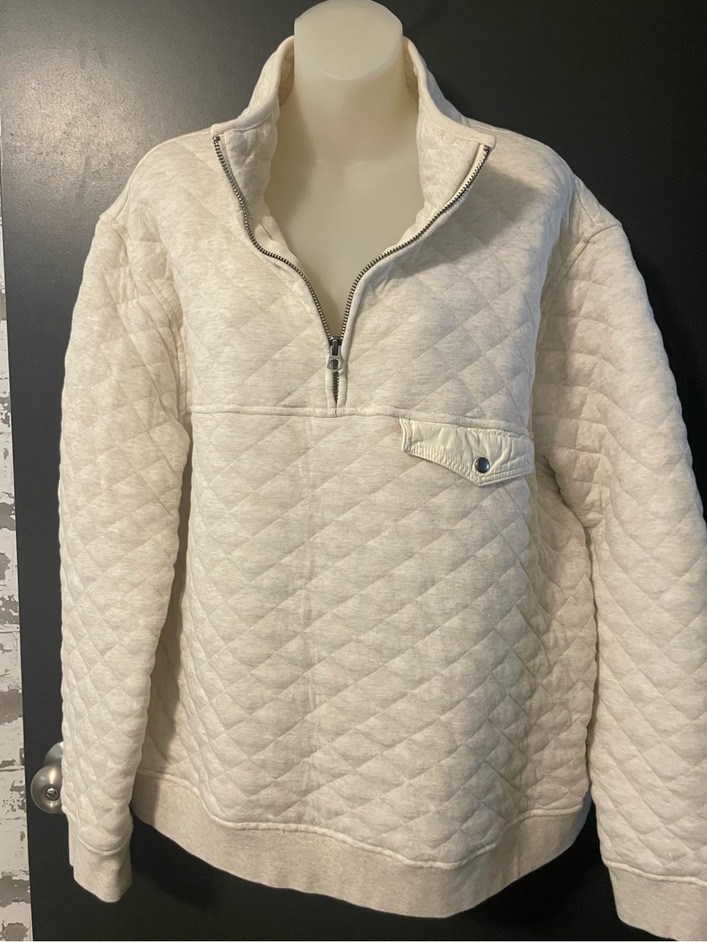 American Eagle Quilted Pullover Women’s L Cream Quarter Zip Funnel Neck Sweatshi - Picture 2 of 11